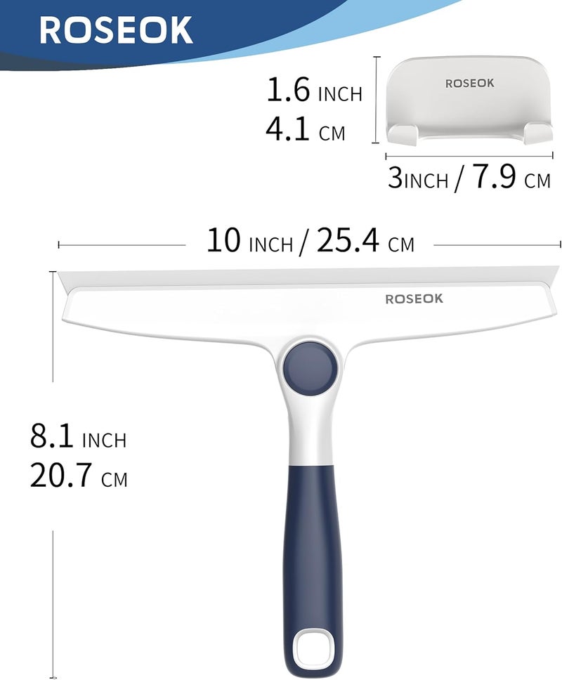 ROSEOK All-Purpose Silicone Squeegee for Shower Glass with Adhesive Hook, Pivoting Head, 10 Inch, Navy Blue, 1 Pack - Image 2